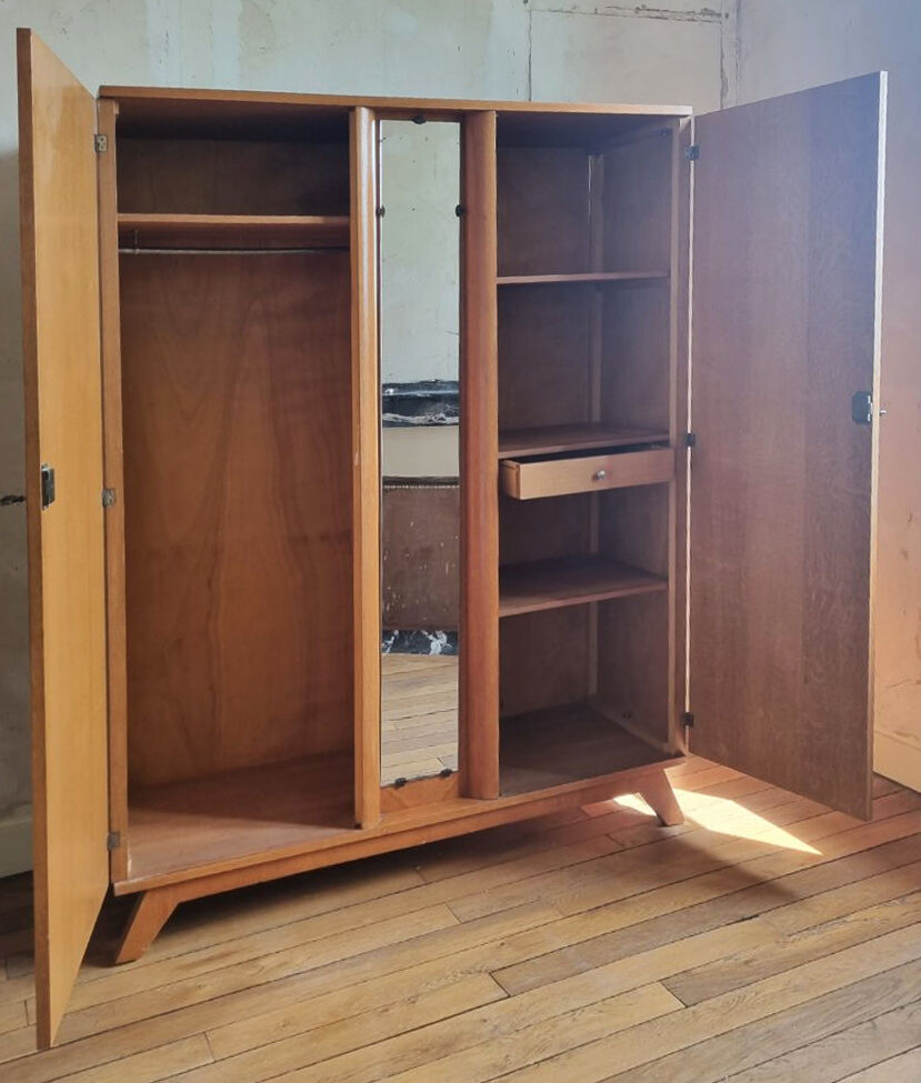 Wooden wardrobe, shelves, vintage, 60s