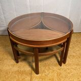 Table basse ronde en teck vintage rétro du milieu du siècle par Nathan Trinity 1960