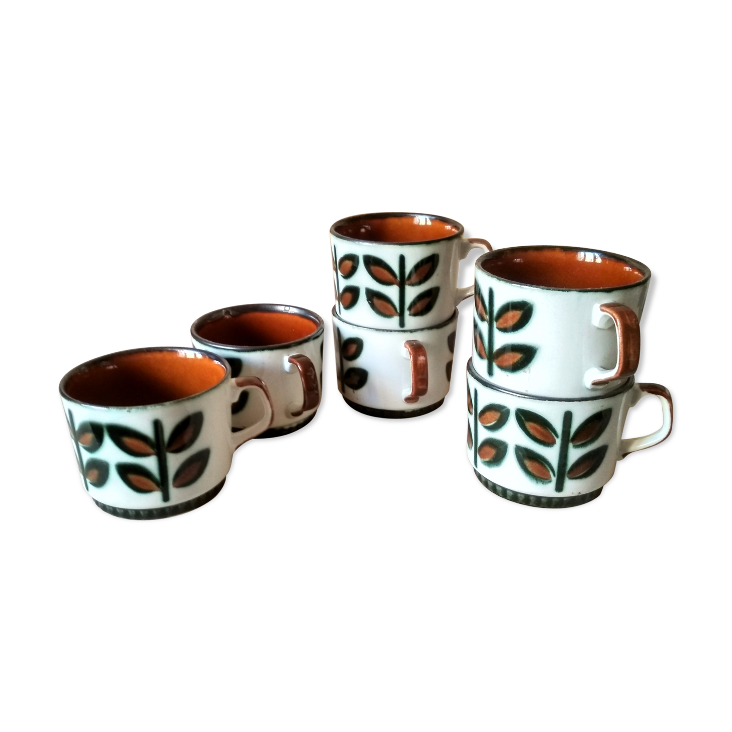Set of 6 tea or coffee cups, ceramic Boch series Rambouillet in the 1960