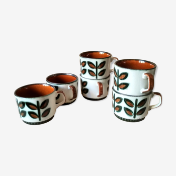 Lot de 6 tasses à thé ou café, céramique Boch série Rambouillet des années 60