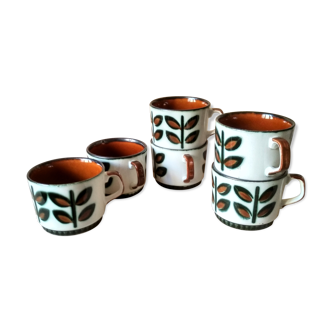 Lot de 6 tasses à thé ou café, céramique Boch série Rambouillet des années 60