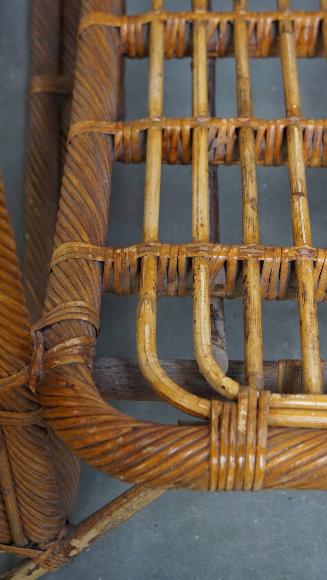 Set of 2 French Rattan Vintage Design Armchairs from the 1950s