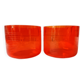 2 large vintage orange glass tealight holders, France, Mikasa mouth-blown