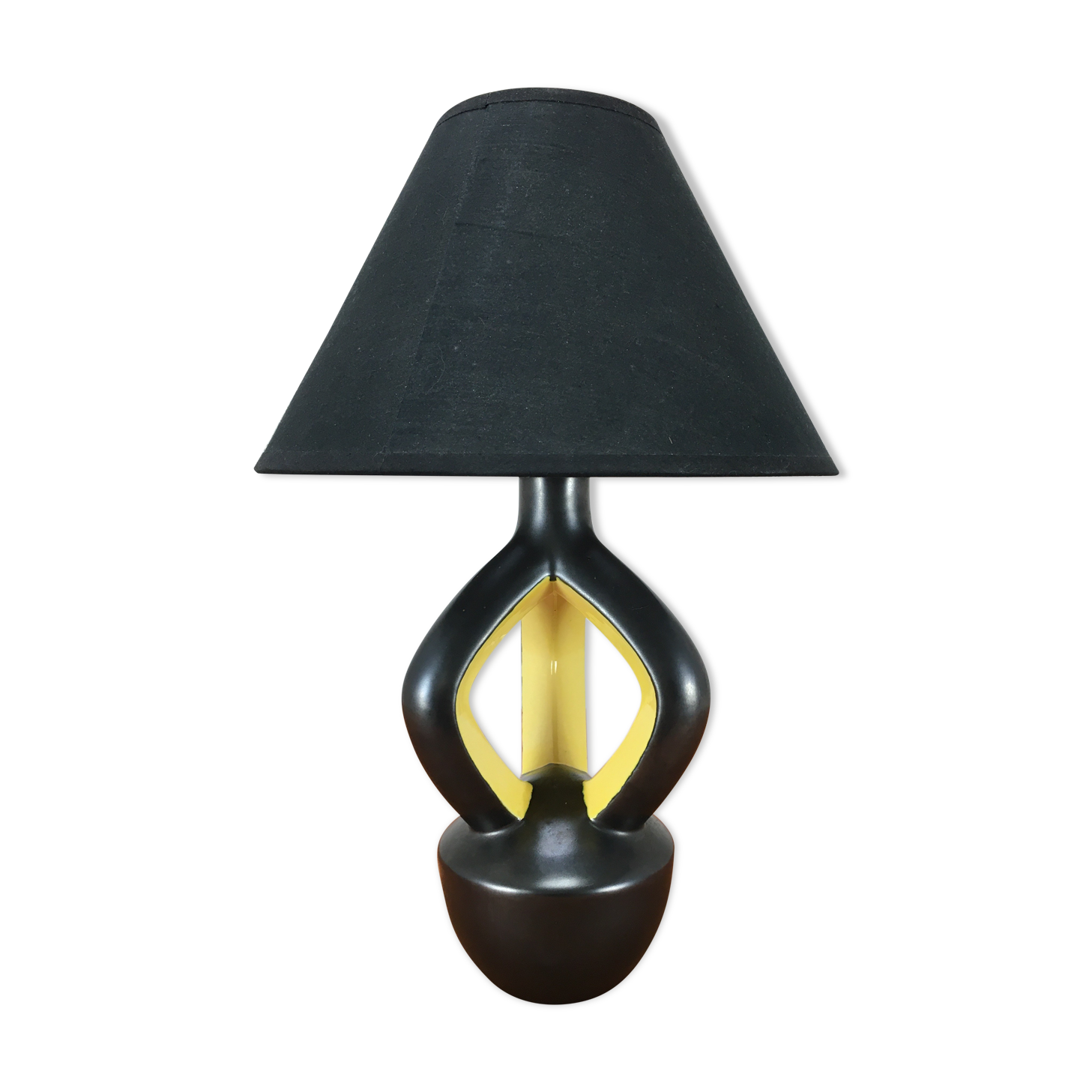 Yellow and black ceramic lamp, Vallauris