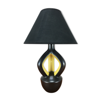 Yellow and black ceramic lamp, Vallauris