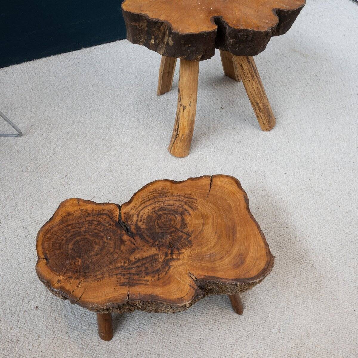 Brutalist Elm Coffee Table Set, 1960, Set of 2