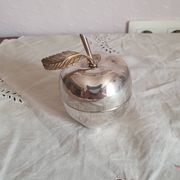 Vintage hollywood regency style apple shaped silver metal box