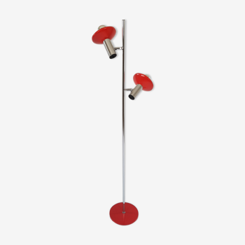 Two red lights and chrome floor lamp