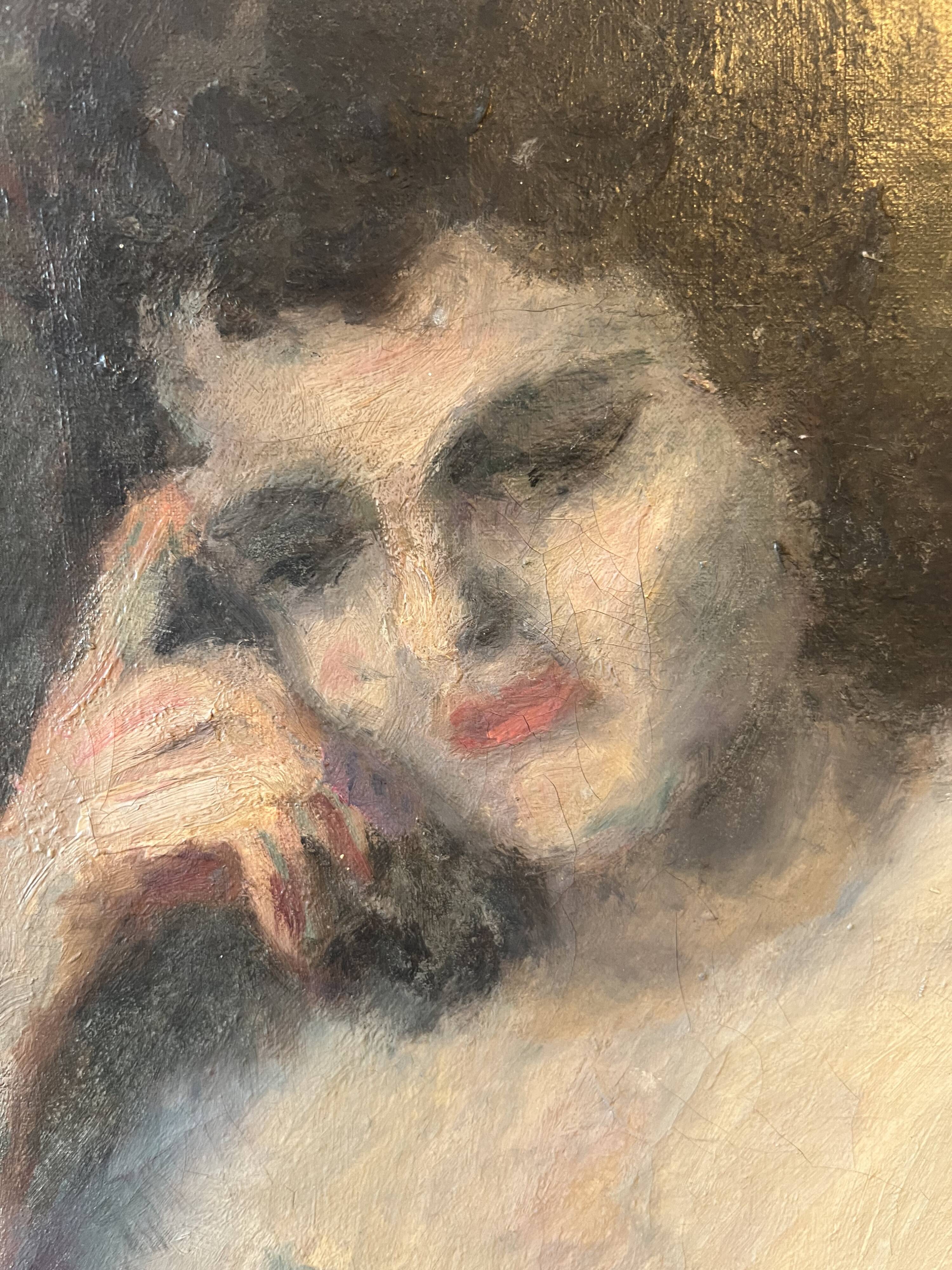 Melancholic female nude, in a sculpted baroque frame