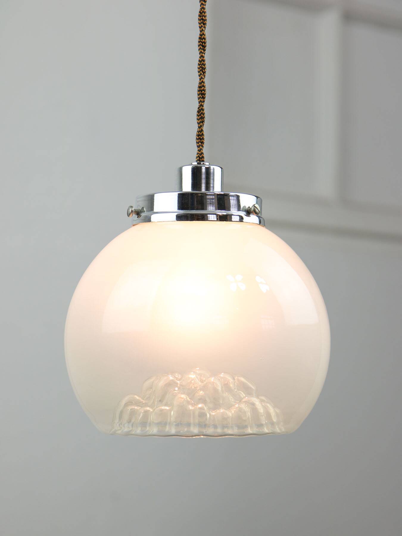 Mid-Century Italian Chrome and Murano Glass Pendant Lamp