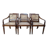Suite de 6 fauteuils coloniaux d'influence anglaise – Bois et cannage – XIXe siècle
