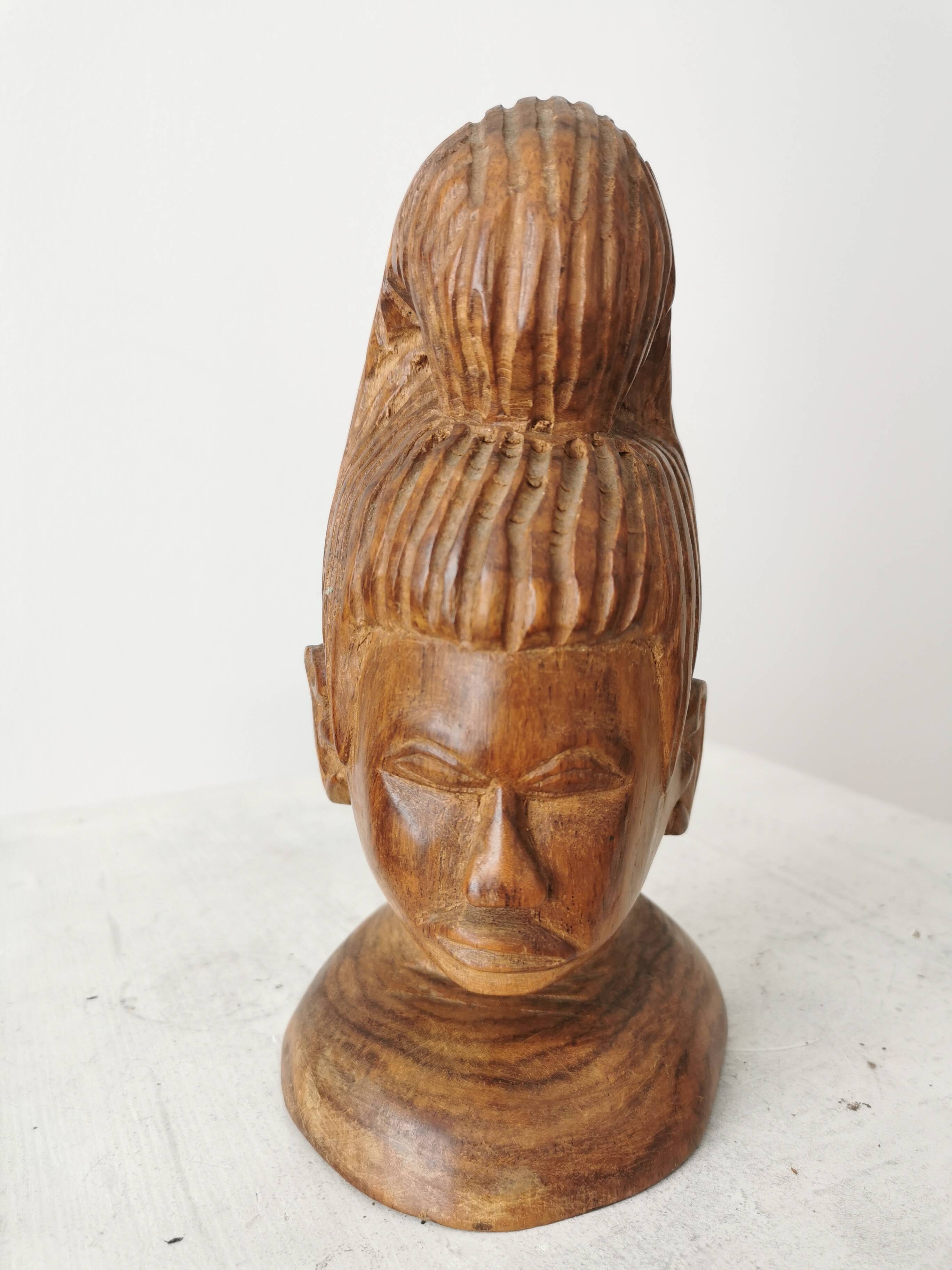 Hand Carved African Ebony Woman Bust: Vintage Tribal Sculpture