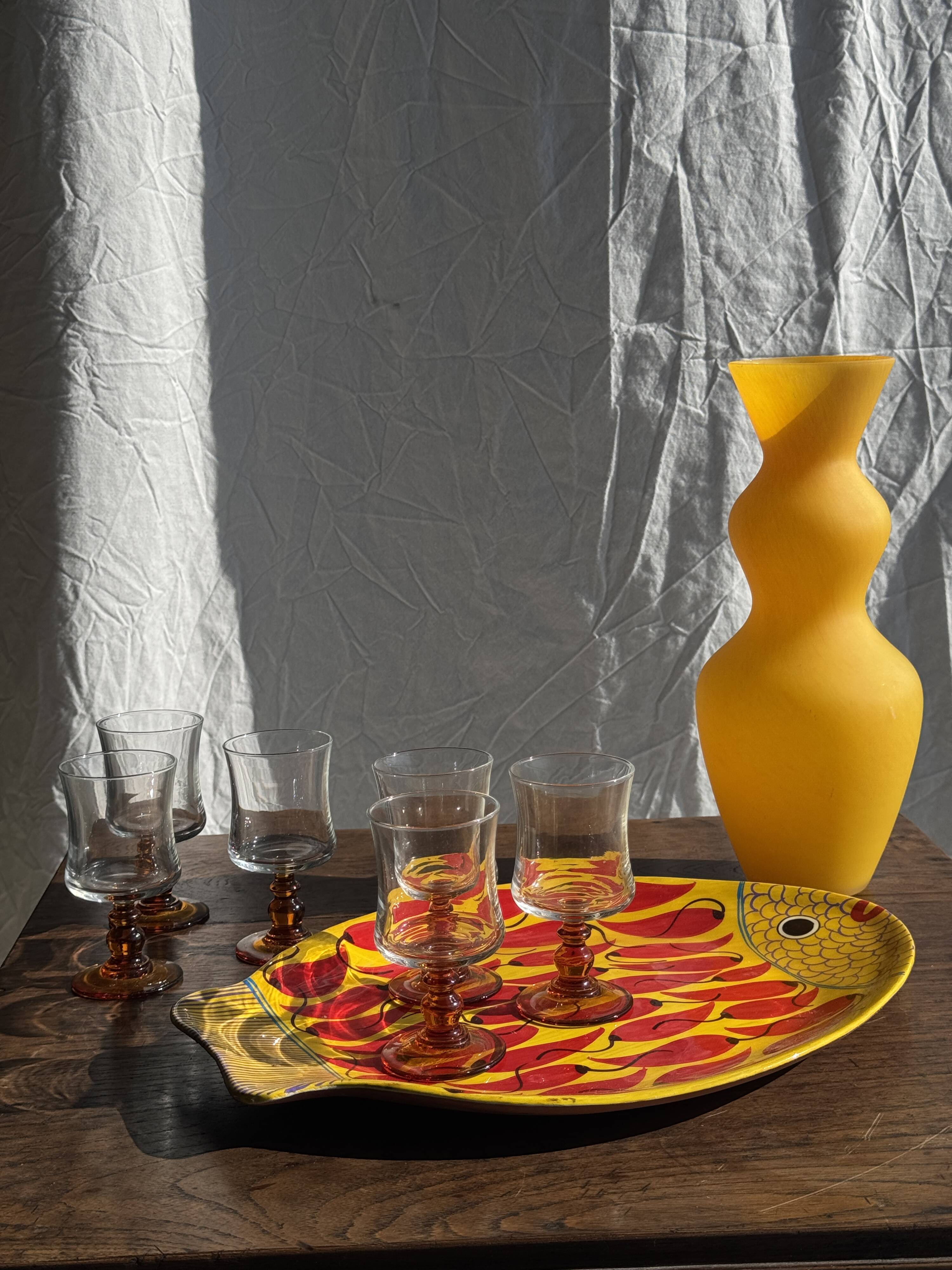Modern vase in vintage opaline yellow glass H:30cm