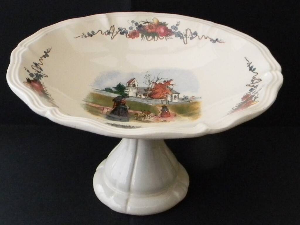 Fruit bowl, earthenware compote dish DIGOIN SARREGUEMINES H. LOUX.