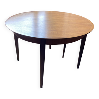 Round vintage teak dining table 1960s with extension