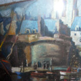 Painting Marine XIX° signed H. Chopeler pastel Port boat masts + frame