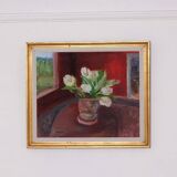 Original Swedish Oil on Canvas – “White Roses” by Aina Schiller, Arvika