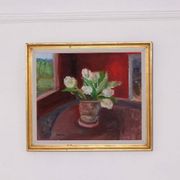 Huile sur toile originale suédoise – « Roses blanches » par Aina Schiller, Arvika