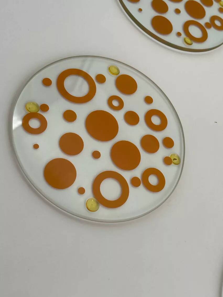 Set of 6 vintage screen-printed glass coasters