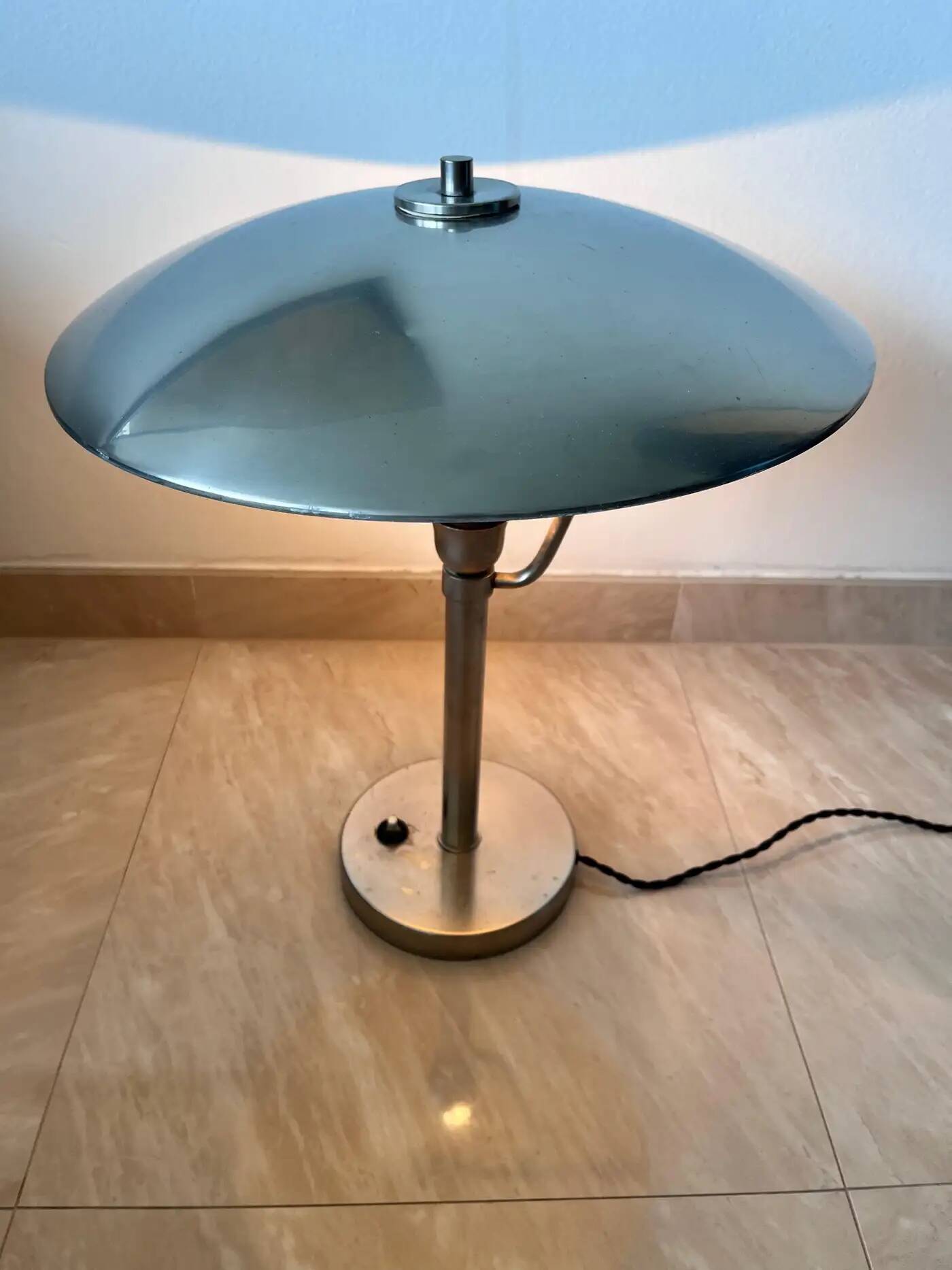 1930s big Bauhaus chrome table lamp, Czechoslovakia