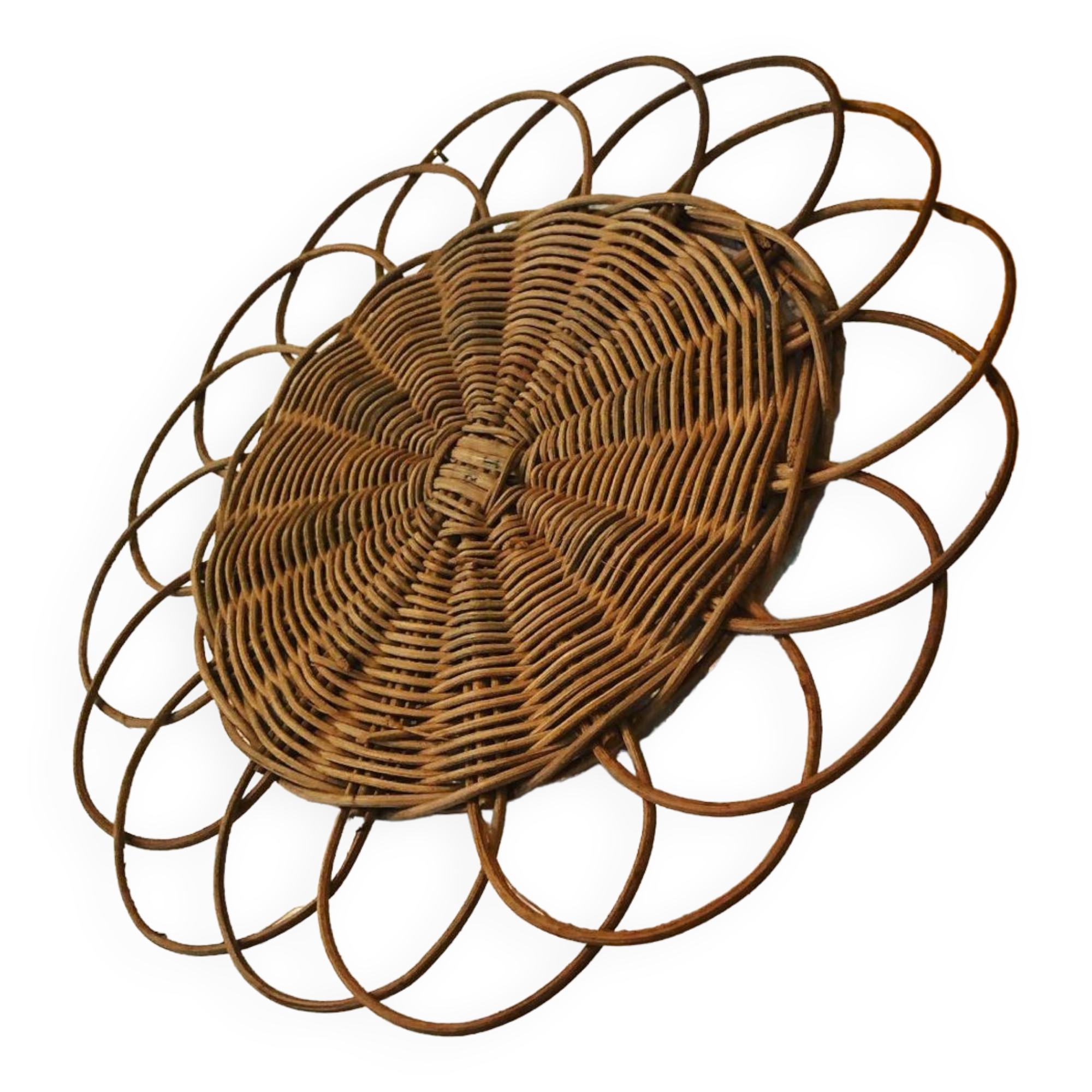 Dessous de plat carrées vintage en osier et rotin, Set de trois