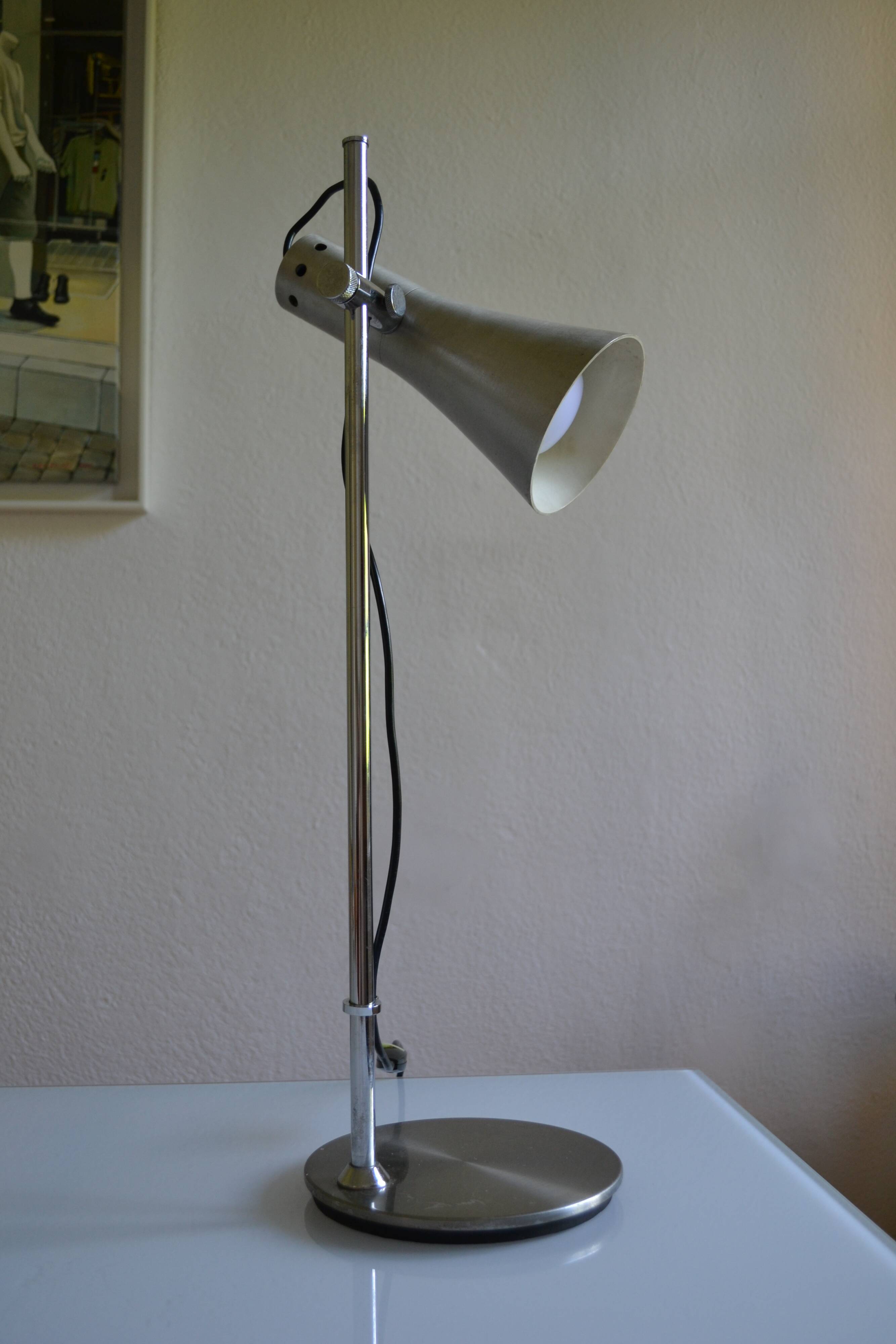 Brushed aluminium and chrome metal desk lamp 70's 1970