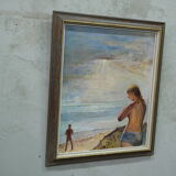Modernist oil on panel, signed, framed, 1970