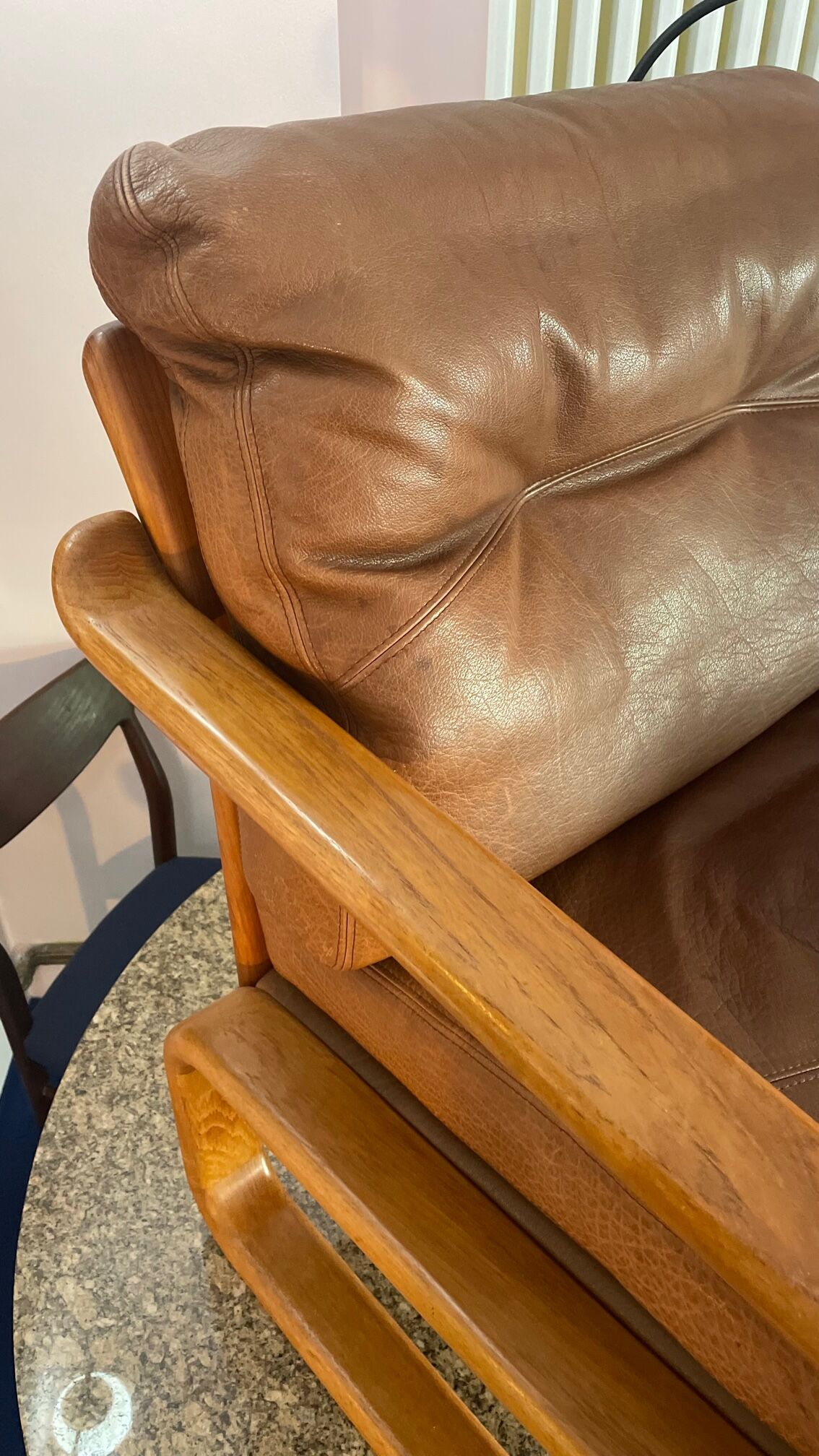 Armchair HS Denmark in leather and teak from the 60s