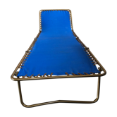 Lit pliant chantazur Lafuma métal avec tissu bleu tête réglable vintage