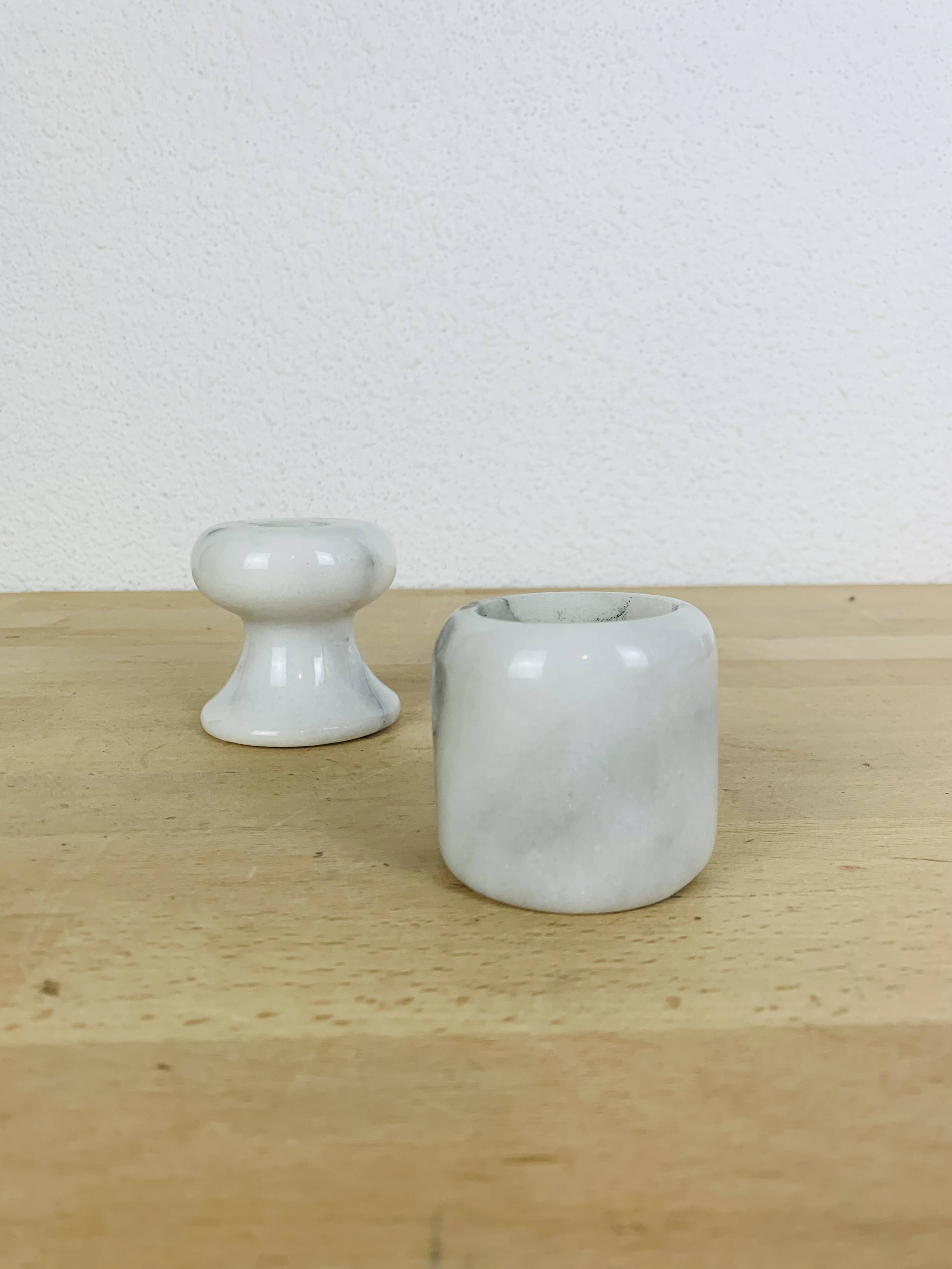 Pair of vintage white marble candlesticks
