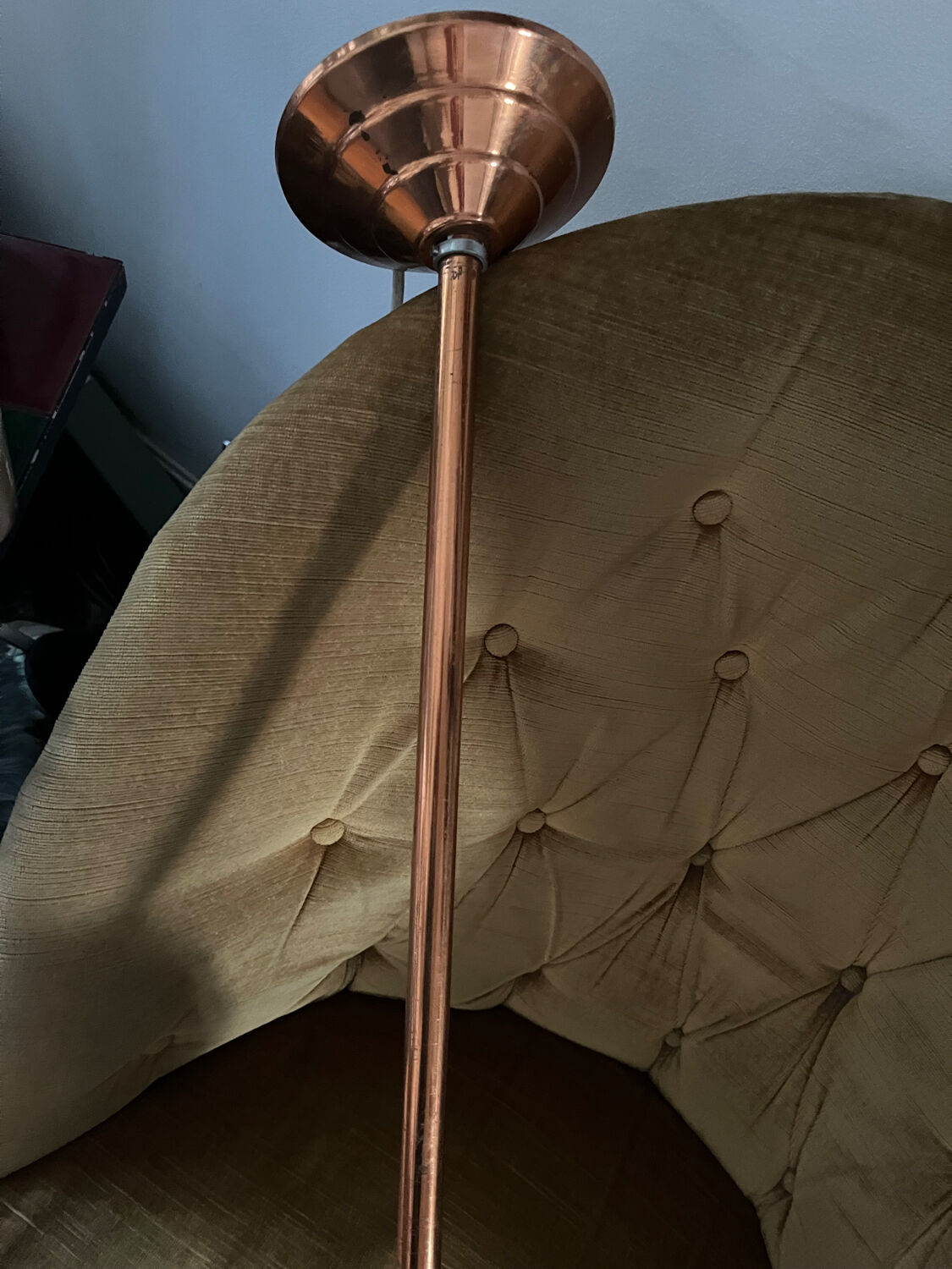 Opaline white globe pendant light with metal stem, Art Deco style.