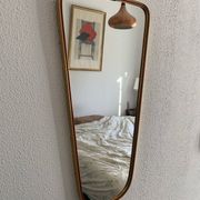 Vintage 1960s mirror asymmetrical free-form rearview mirror gold red - 71 x 3