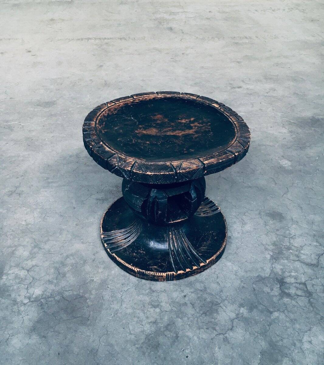 Handcrafted Low Stool in Carved Stained Wood, Africa, 1950s