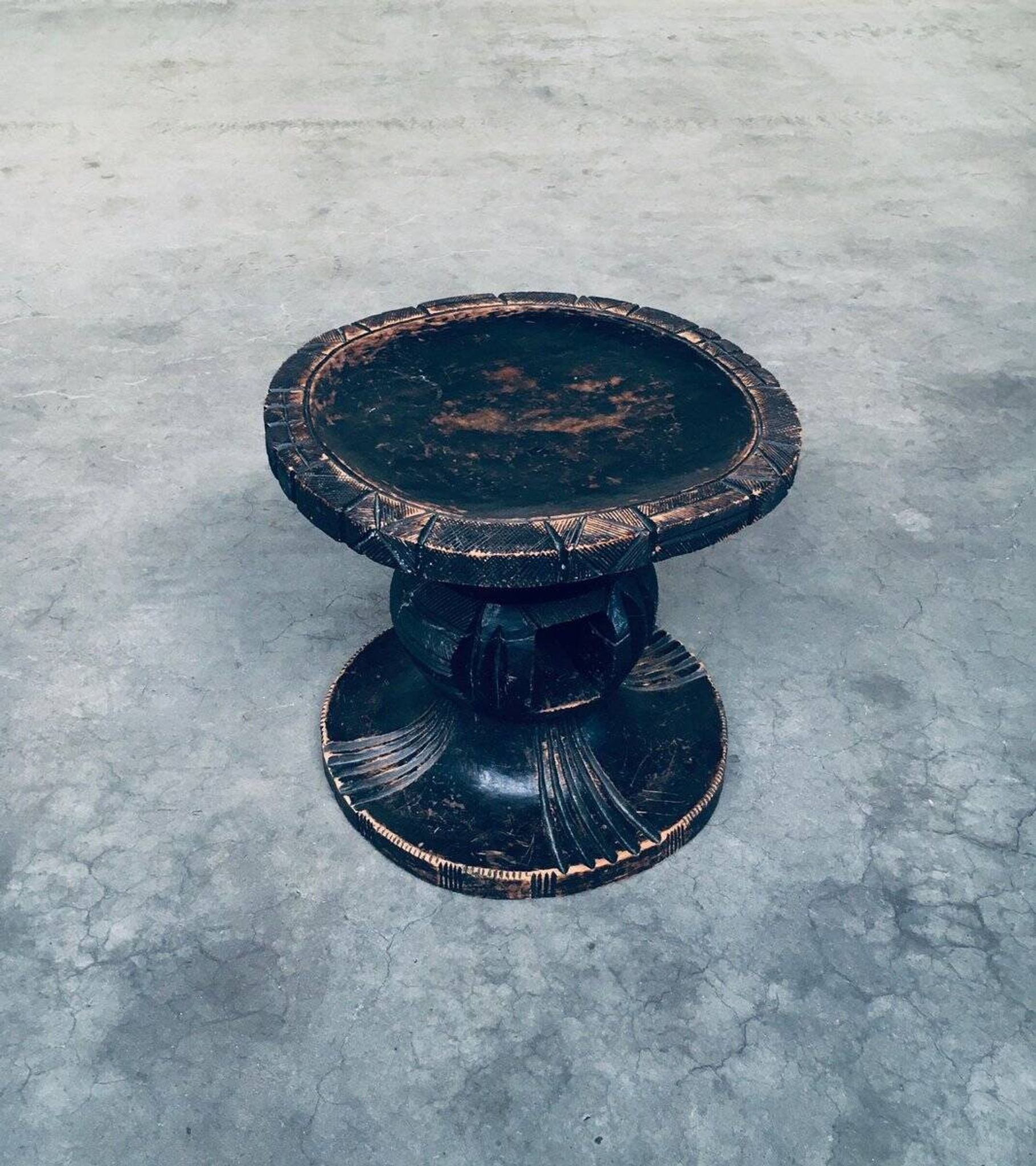 Handcrafted Low Stool in Carved Stained Wood, Africa, 1950s