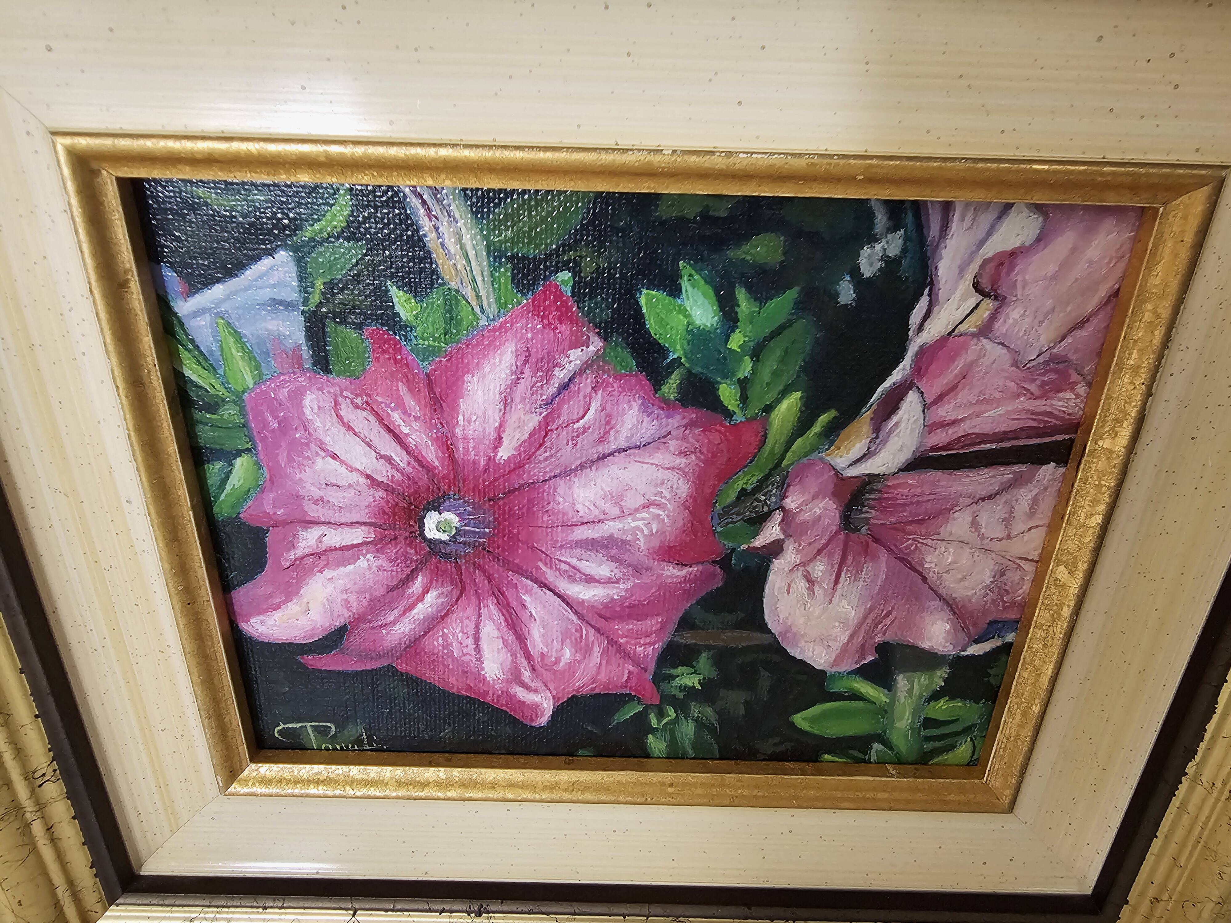 Tableau - Oil on canvas Flowers the Petunias Signed Didier Parcelier
