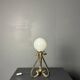 Midcentury brutalist wrought iron and opaline table lamp, Spain ca 1960s