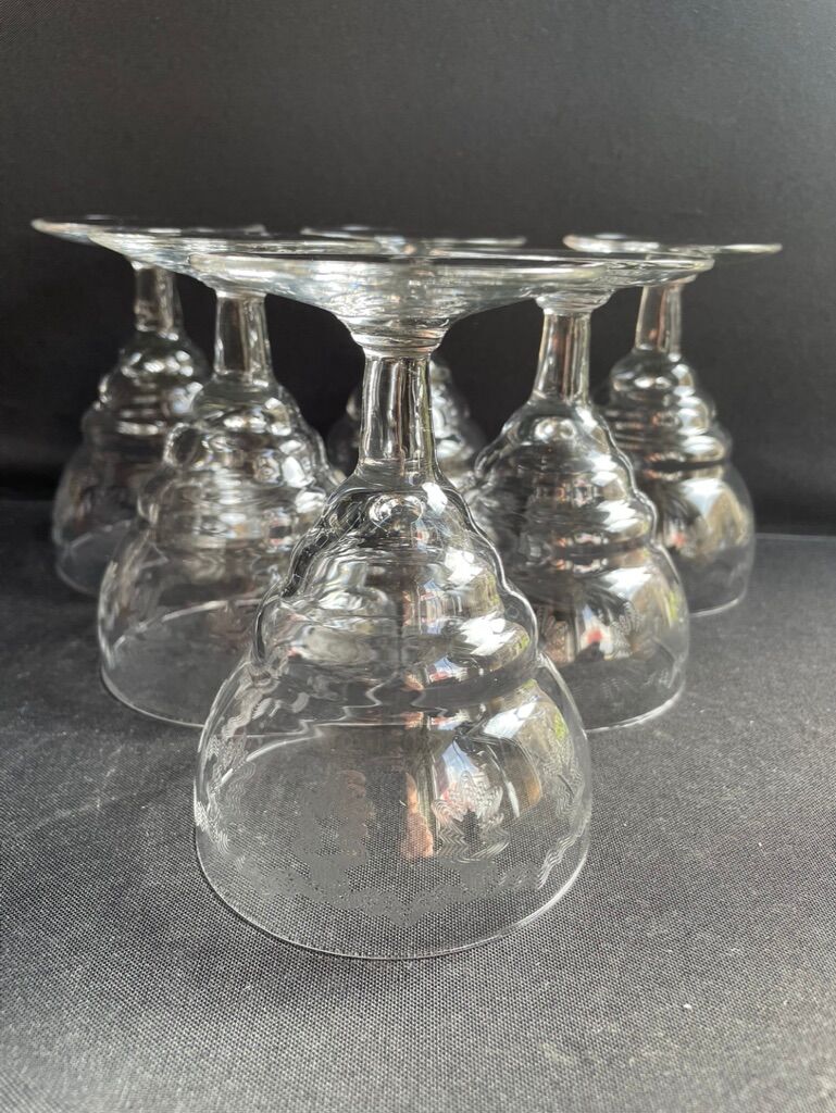 6 water glasses – guilloche blown crystal