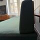 Vintage wooden sofa – modernist design, green mottled fabric