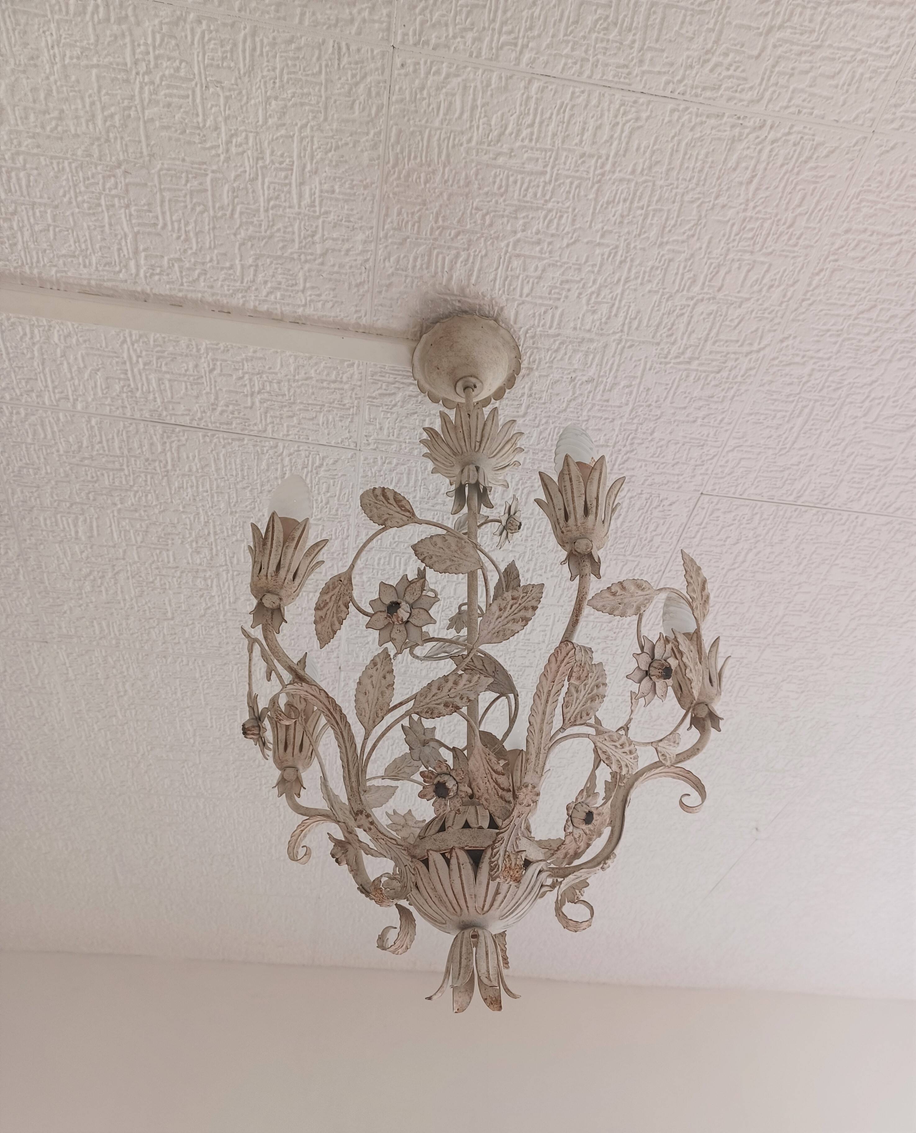 Wrought iron chandelier - Floral decor - Italy - 1950