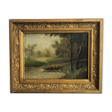Oil on canvas framed Landscape with boat