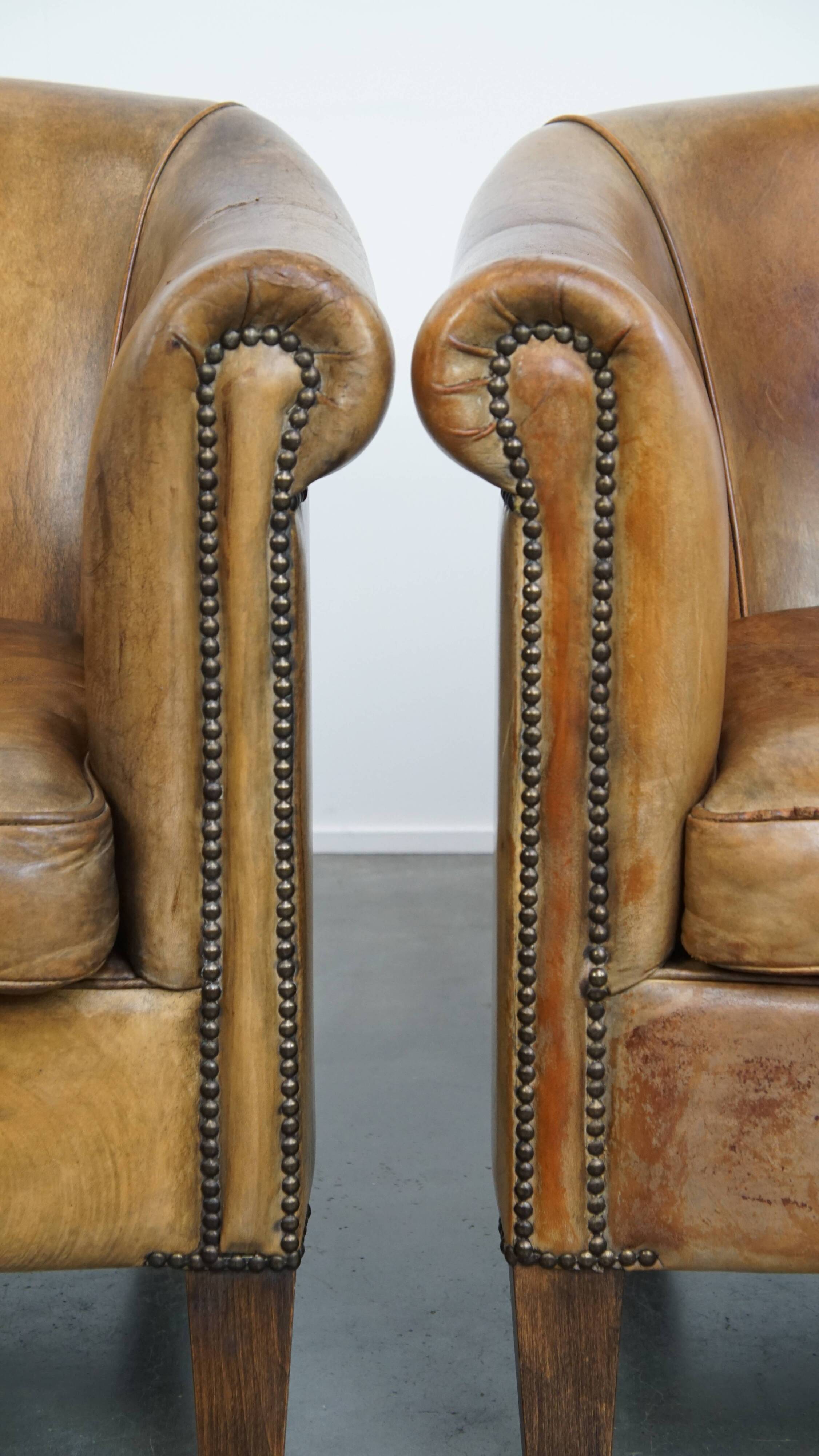 Set of 2 Sheepskin Leather Club Chairs by Nico van Oorschot