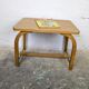 Old curved wooden children's desk.