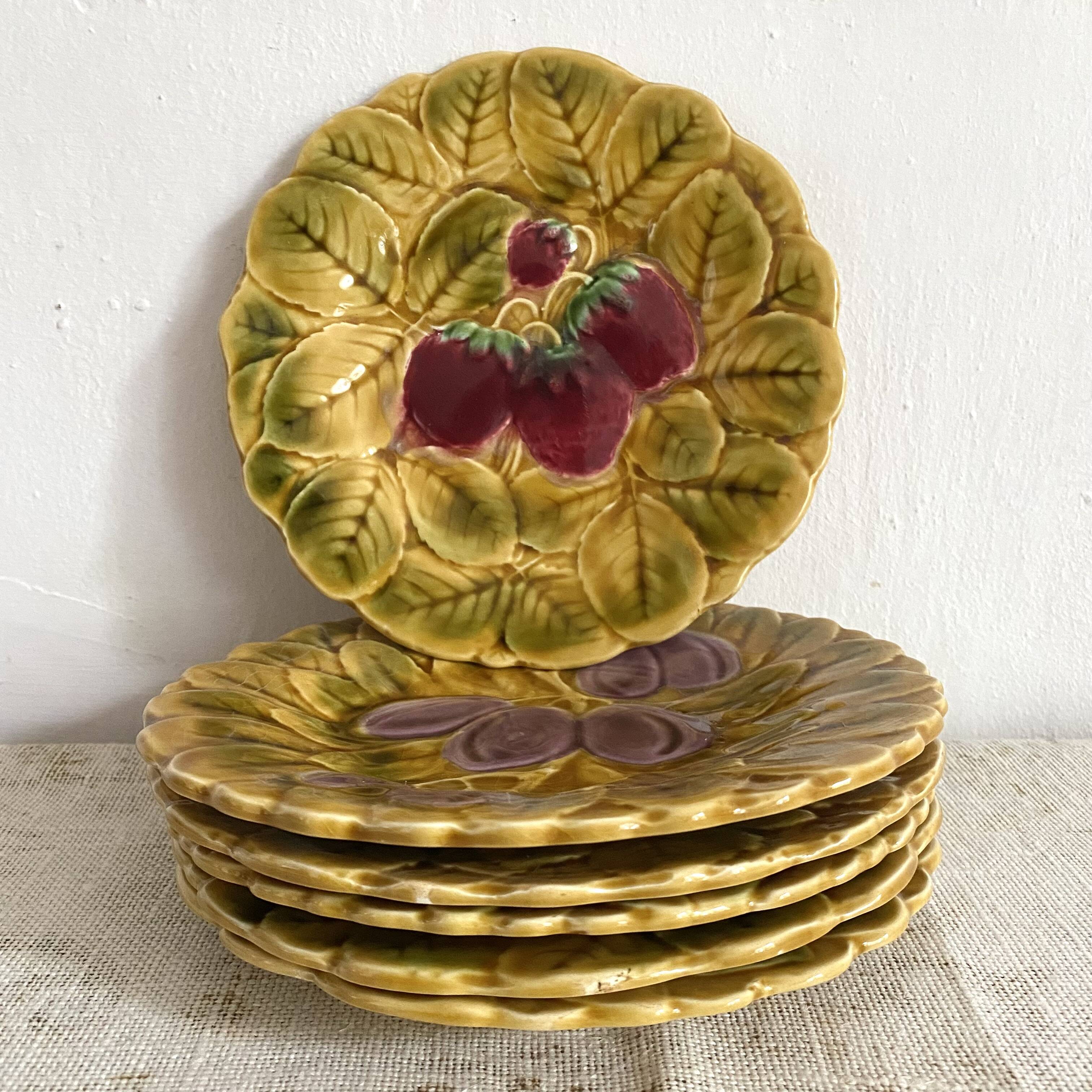 Sarreguemines barbotine plates with fruit decoration