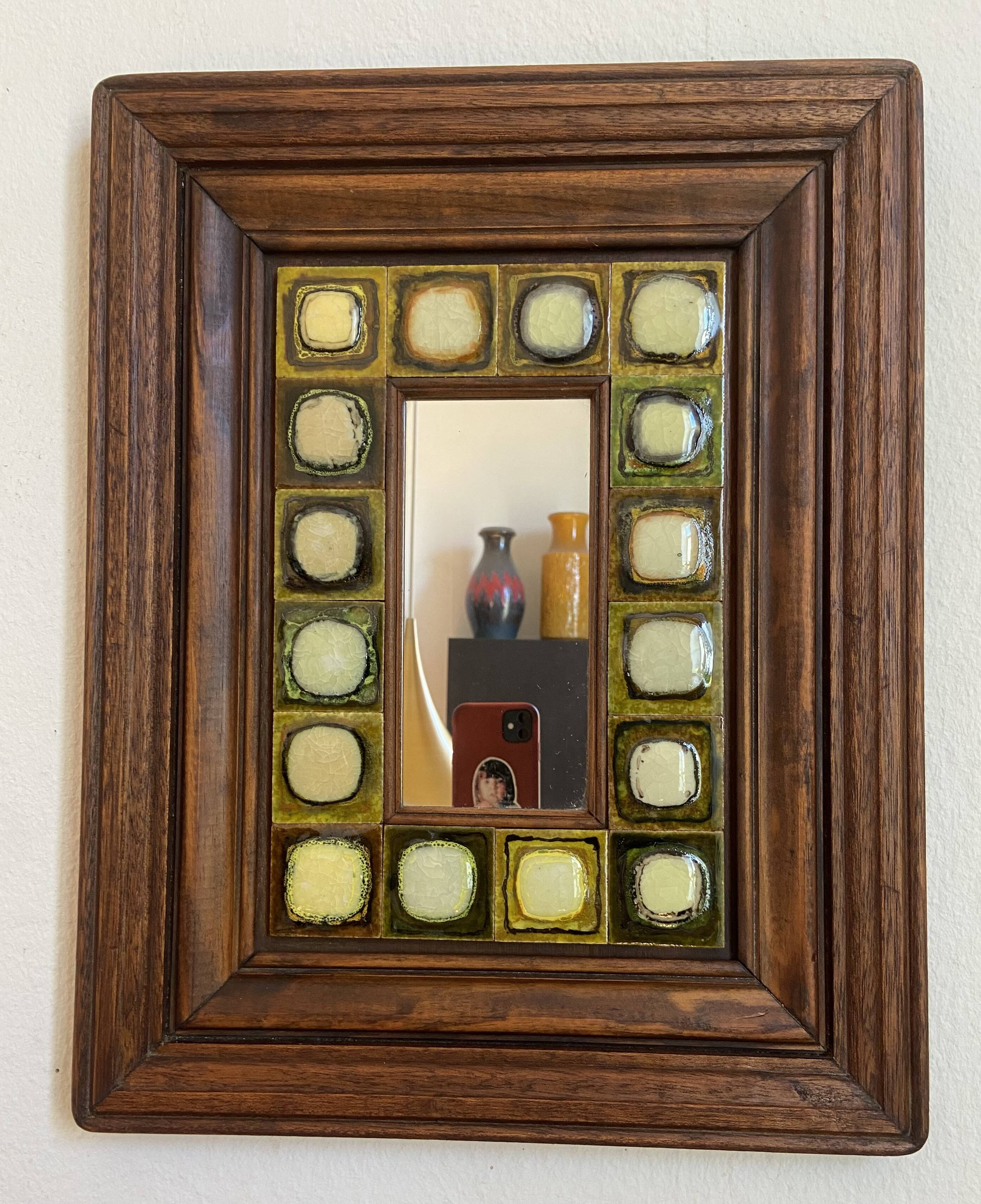 Ceramic and wood mirror from the 80s.