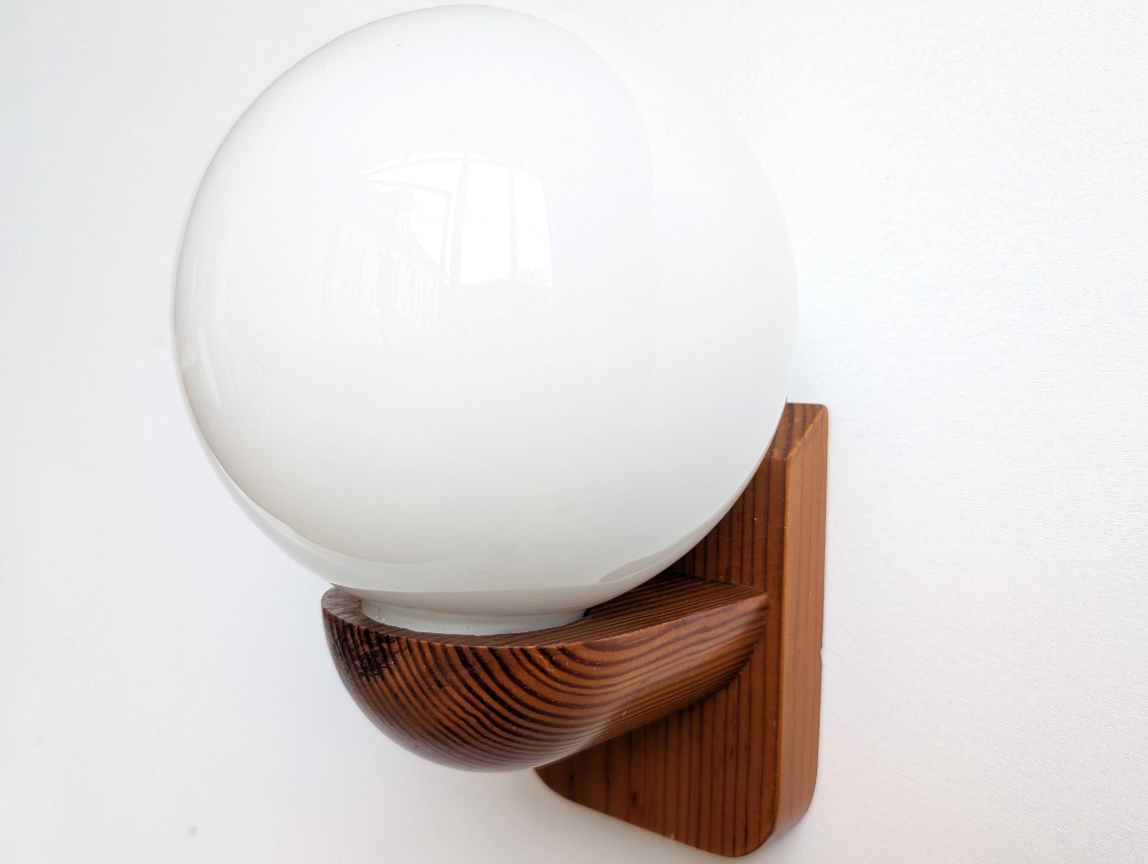 Pair of solid pine and opaline wall lights