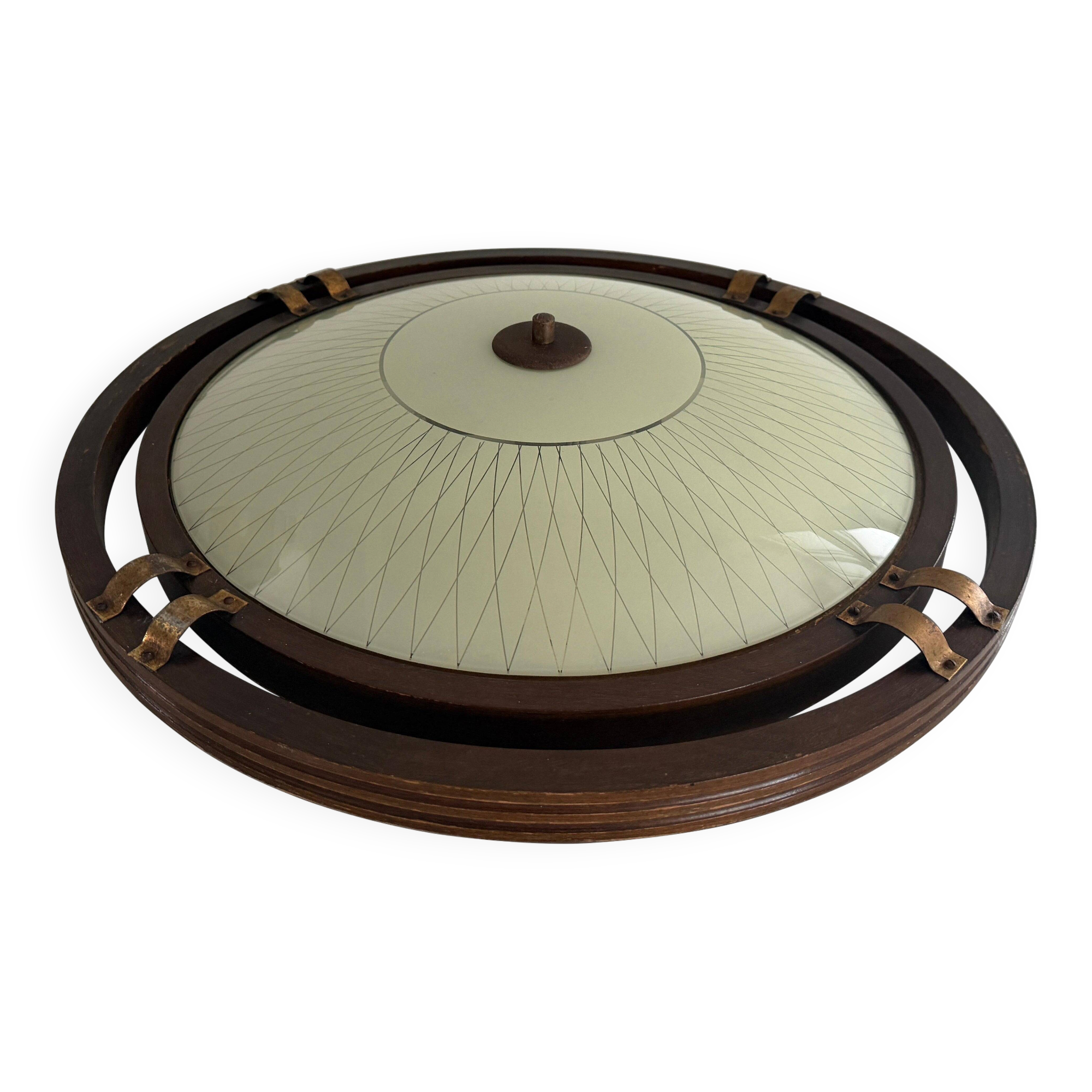 Mid-century wooden and glass framed ceiling light, 1950s, Germany