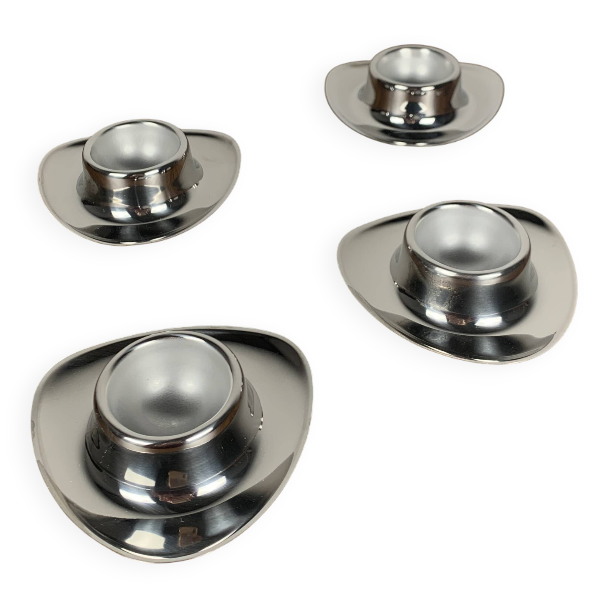 Set of 4 stainless steel egg cups Mark Tischfein, Germany, 1970