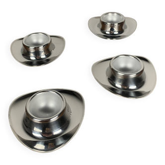 Set of 4 stainless steel egg cups Mark Tischfein, Germany, 1970