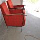 Set of 2 Bauhaus club armchairs in multicoloured chrome metal and wood, 1940s fabric.