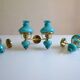 Series of 3 vintage brass and blue opaline wall lamps